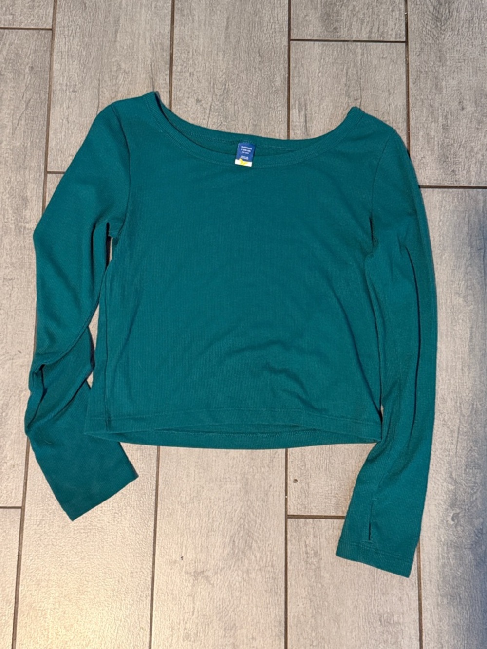 Old Navy girls Teal Long-Sleeve crop Boatneck Top